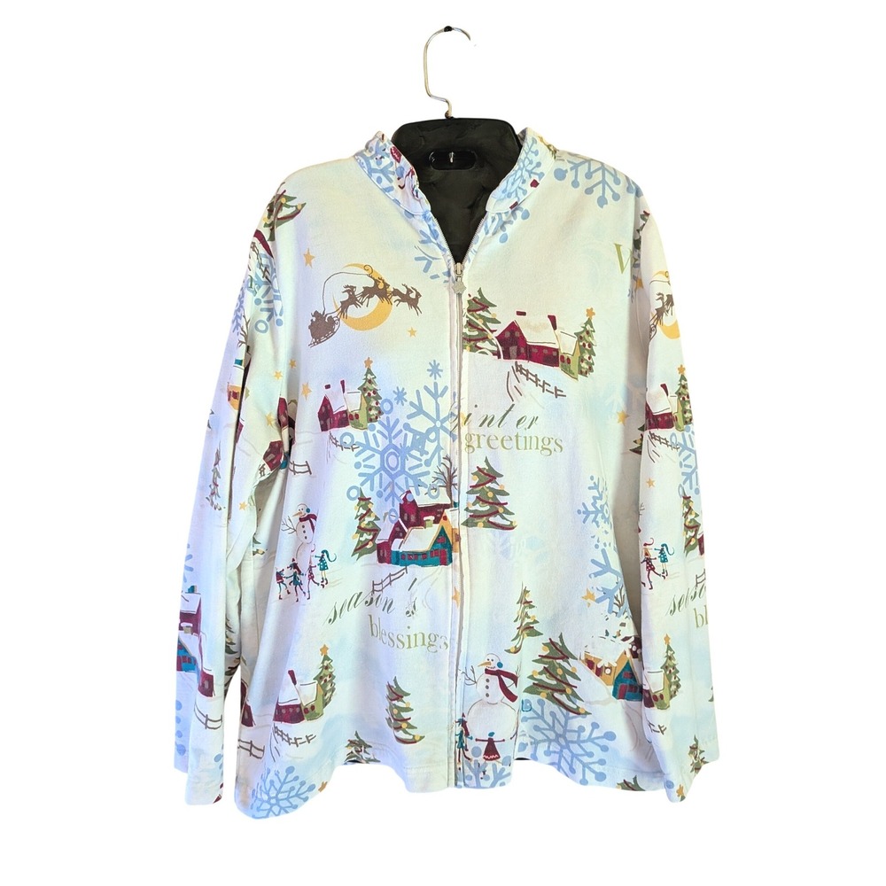 CJ Banks Zip Up Sweatshirt Size X Winter Festive Holiday Kitschy Novelty Print